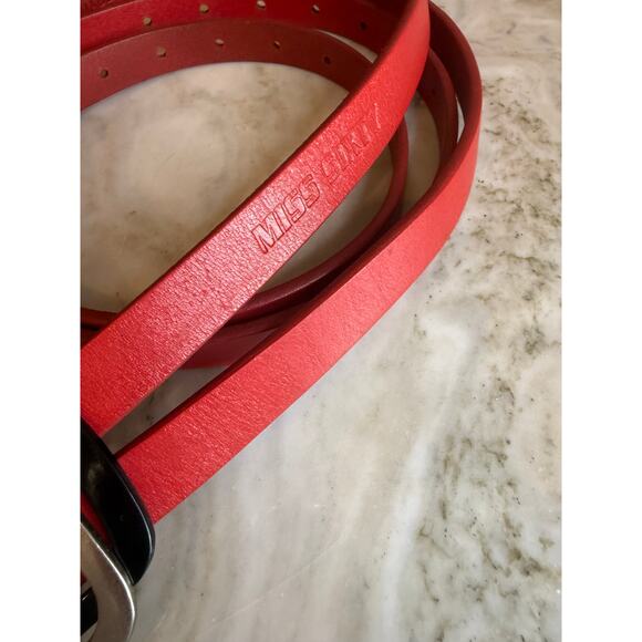 Miss Sixty Y2K Belt Double Prong Leather Statement Belt Red